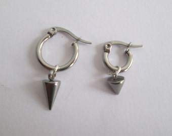 Boucles d'oreilles acier cerceau argent homme femme bijoux, lobes sensibles, Espagne, cadeau pour elle pour lui, cadeau petit amiminimaliste