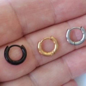 1, Boucles d'oreilles acier chirurgical minimum 6 mm hoop homme argent, noir, plaqué or 6mm, femme, simple, Espagne, cadeau petit ami Noël,