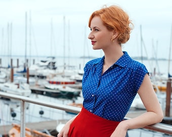 50s Blouse Audrey dark blue Daisy