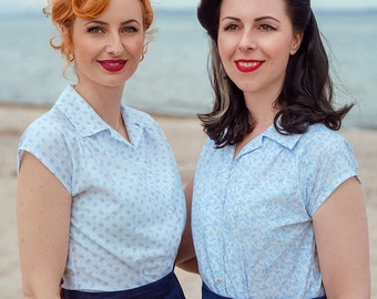 50s Blouse Audrey white flower pattern