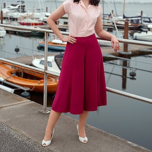 Culotte trouser skirt high waist viscose linen berry