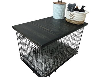 Dog Kennel Wood Top with safety lip, TRUE BLACK STAIN, handcrafted, dog crate topper, dog crate table top, custom made sizes are available