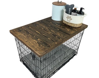 Dog Kennel Wood Top with safety lip, ESPRESSO STAIN, handcrafted, dog crate topper, dog crate table top, custom made sizes are available,