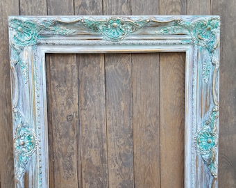 Colonial Shabby Chic Style Frame, white wash, wedding frame, nursery decor, french decor frames, shabby chic frame, Wood picture frame