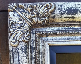 Antique style low profile frame. Ornate wood picture frame, canvas frame, custom frame, vintage frame, silver leaf frame, portrait frame