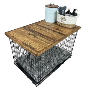 Dog Kennel Wood Top with safety lip, EARLY AMERICAN STAIN,handcrafted, dog crate topper,dog crate table top,custom made sizes are available,