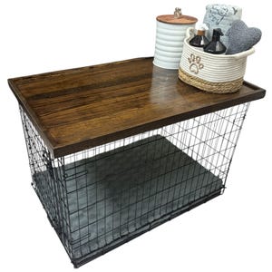 Dog Kennel Wood Topper with safety lip, ESPRESSO STAIN, handmade from real hardwood, dog crate top