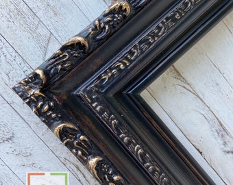 CustomPictureFrames.com 24x22 Frame Black Real Wood Picture Frame Width 1.5 Inches | Interior Frame Depth 0.5 Inches | Sonoma Gold Distressed Photo