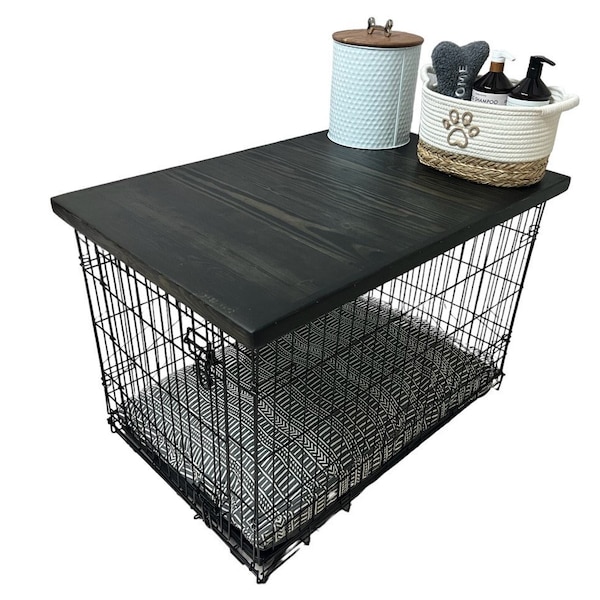 Dog Kennel Wood Top with safety lip, TRUE BLACK STAIN, handcrafted, dog crate topper, dog crate table top, custom made sizes are available