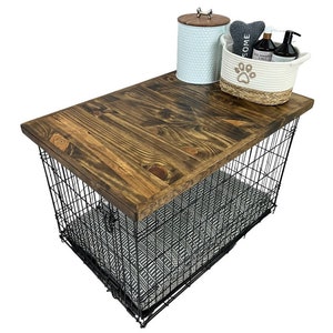 Dog Kennel Wood Top with safety lip, PROVINCIAL STAIN, handcrafted, dog crate topper, dog crate table top, custom made sizes available
