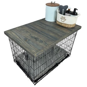 Dog Kennel Wood Top with safety lip, AGED BARREL STAIN, handcrafted, dog crate topper, dog crate table top, custom made sizes are available,
