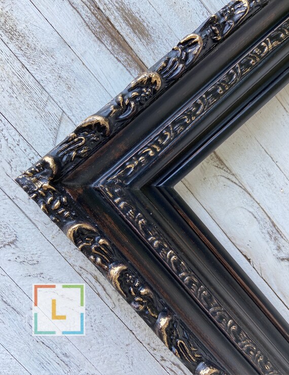 Vintage Style Black Wood Picture Frame With Gold Accents. Etsy