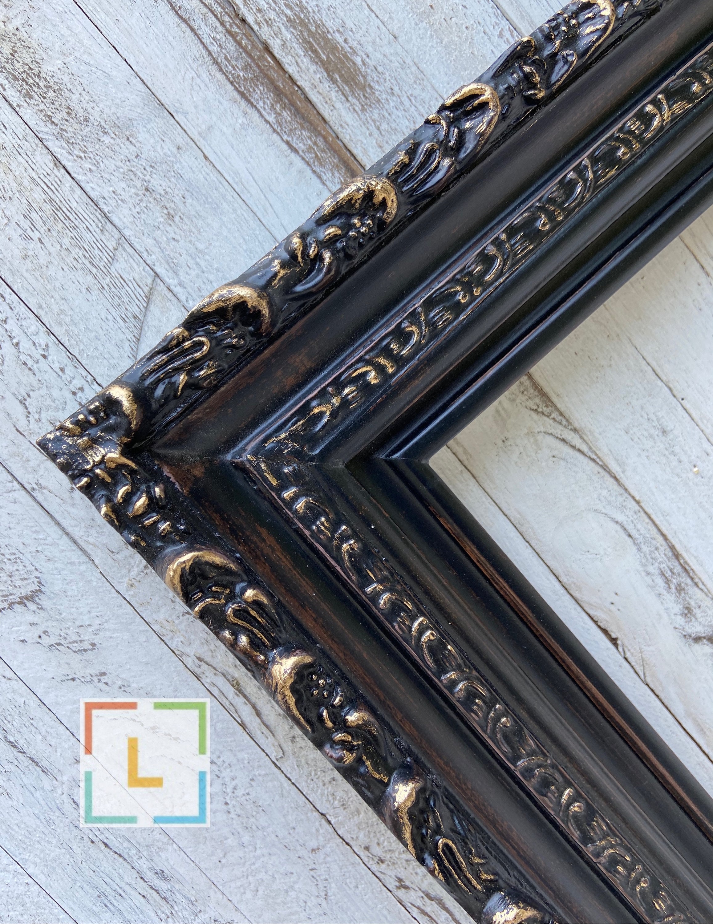 Vintage Style Black Wood Picture Frame With Gold Accents. Etsy