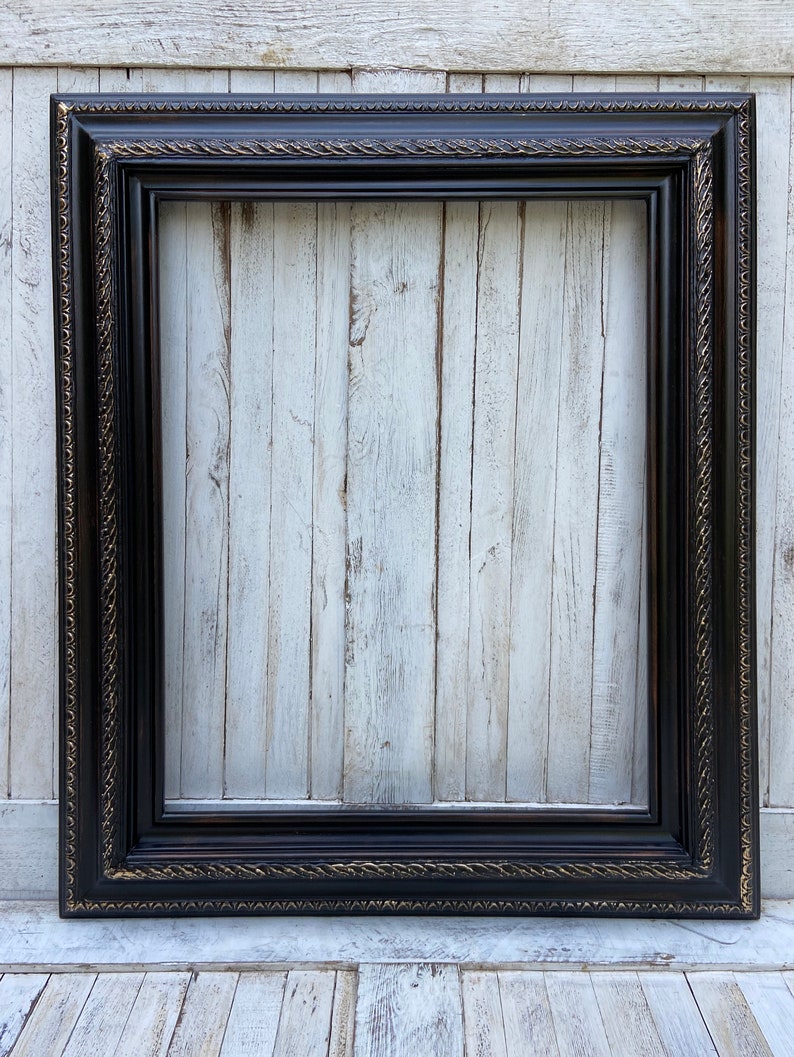 Distressed Black Picture Frame With Gold Accents Vintage Etsy