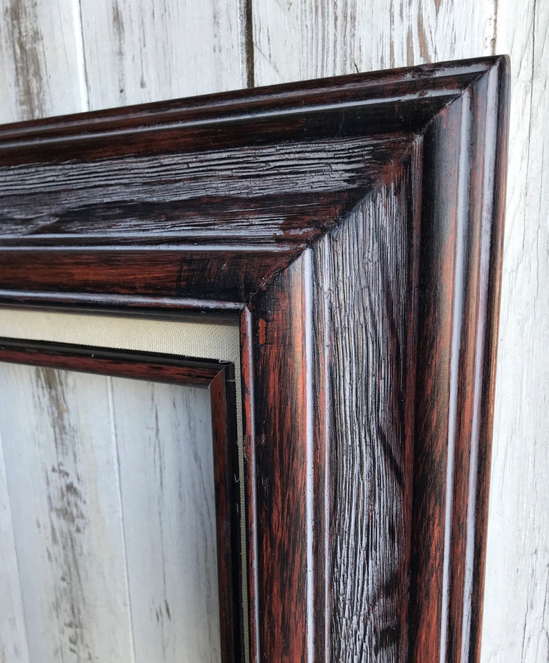 Rustic Black cherry wood frame with white linen liner wood Etsy