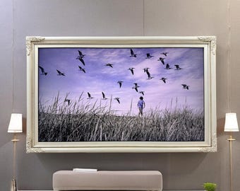 55 & 65 inch Soft Ivory French style ornate frame for Samsung The Frame TV and Frame Pro TV models,not meant for use with other TVs.