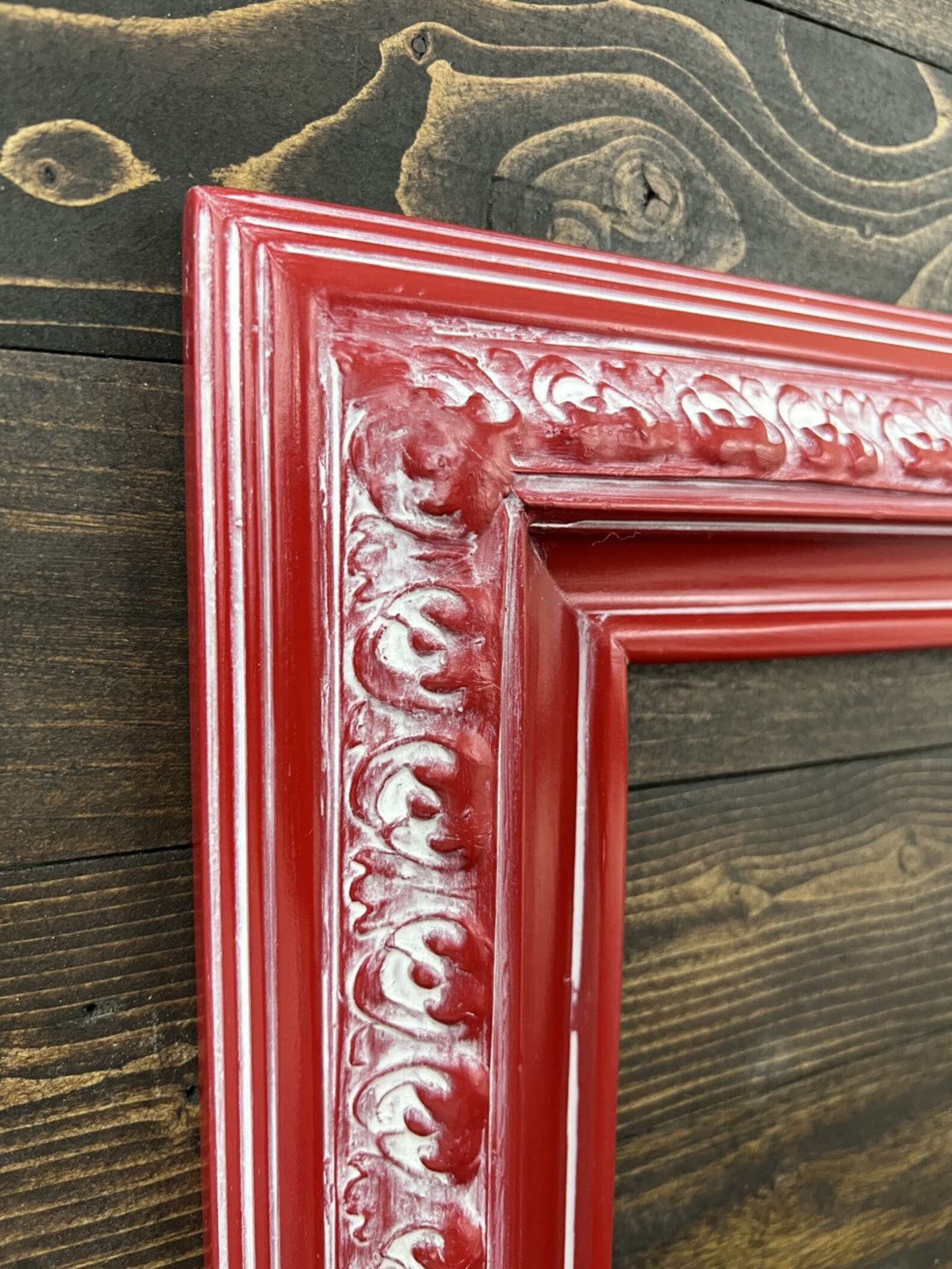 Custom Wood Frame With Compo Ornate Trim. DISTRESSED RED Etsy
