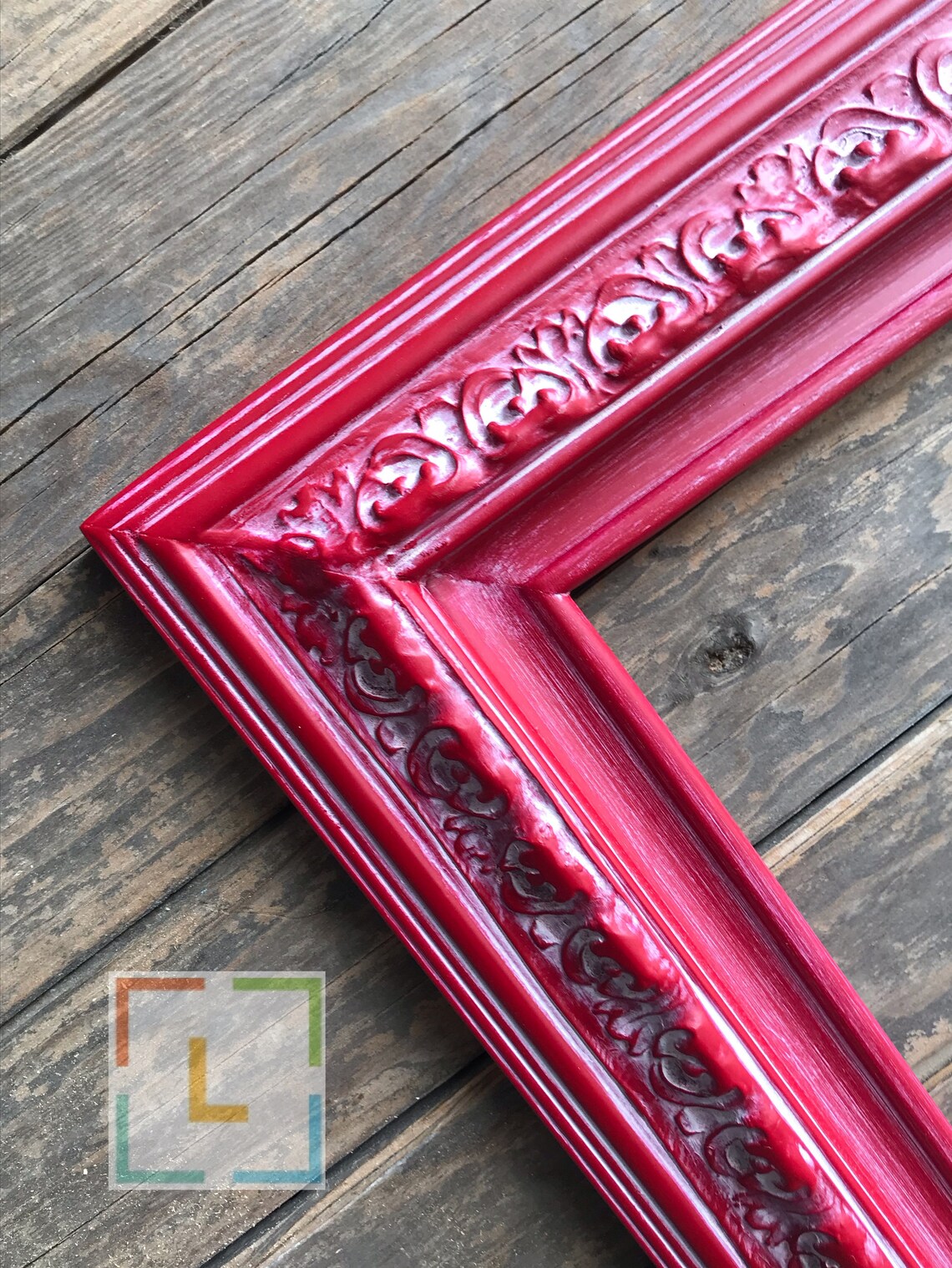 Custom Wood Frame With Compo Ornate Trim. Distressed Red Etsy