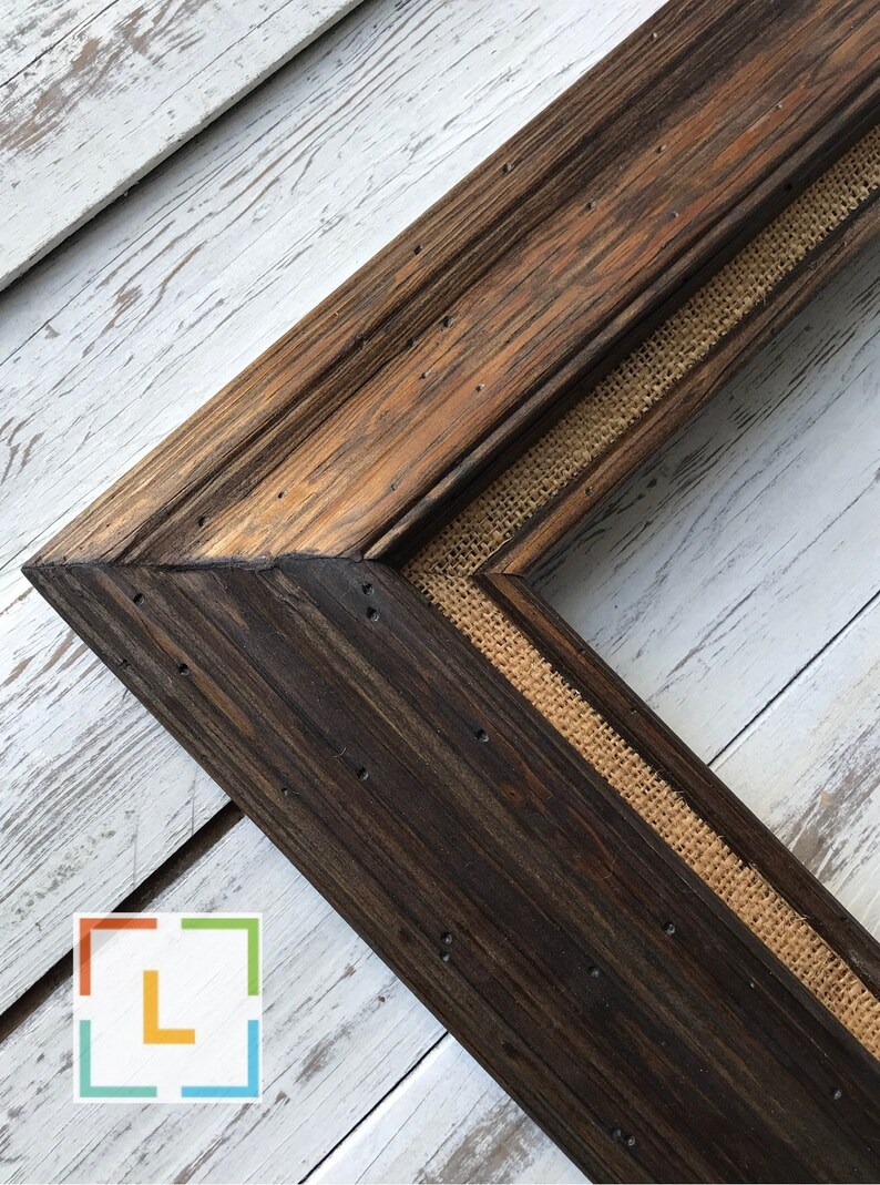 Rustic wood frame with burlap linen liner wood rustic frame Etsy