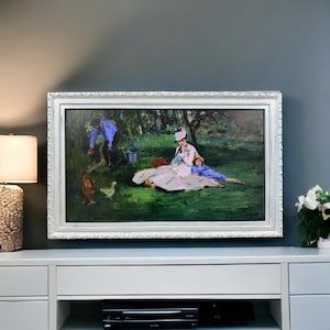 32, 43, 50 Inch Ornate frame for Samsung The Frame TV and Frame Pro TV models, Distressed White Finish,not meant for use with other TVs.