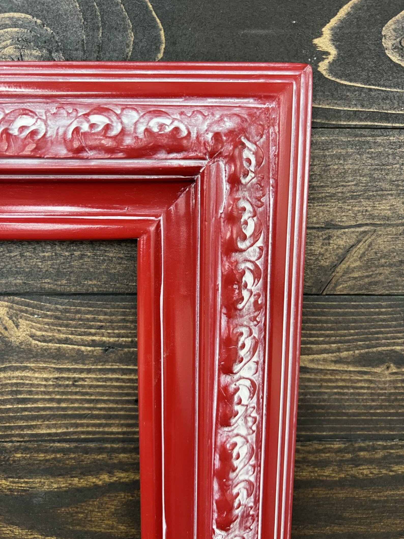 Custom Wood Frame With Compo Ornate Trim. DISTRESSED RED Etsy