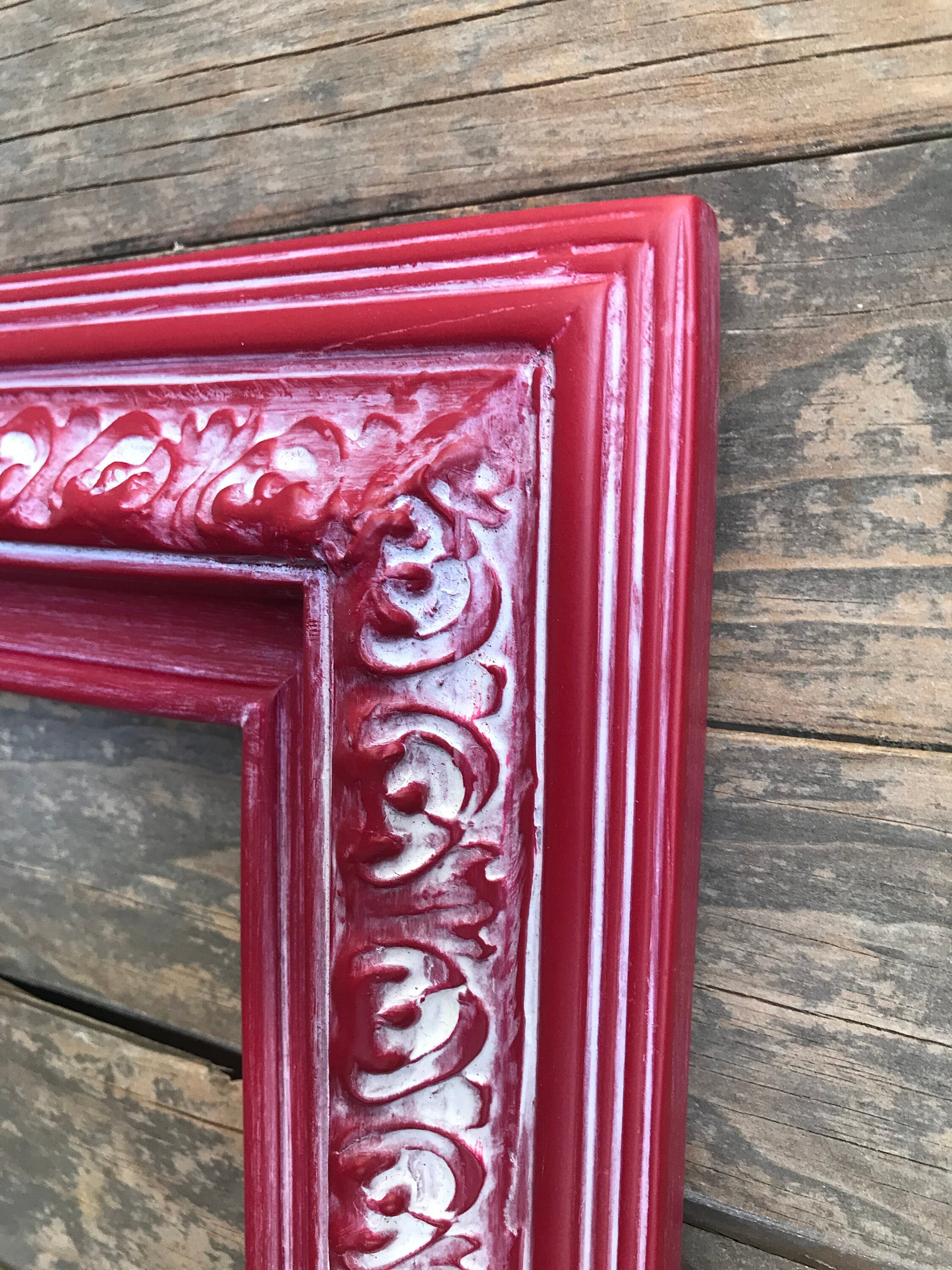 Custom Wood Frame With Compo Ornate Trim. Distressed Red Etsy
