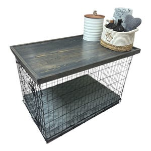 Dog Kennel Wood Topper with safety lip, AGED BARREL STAIN, handmade from real hardwood, dog crate top