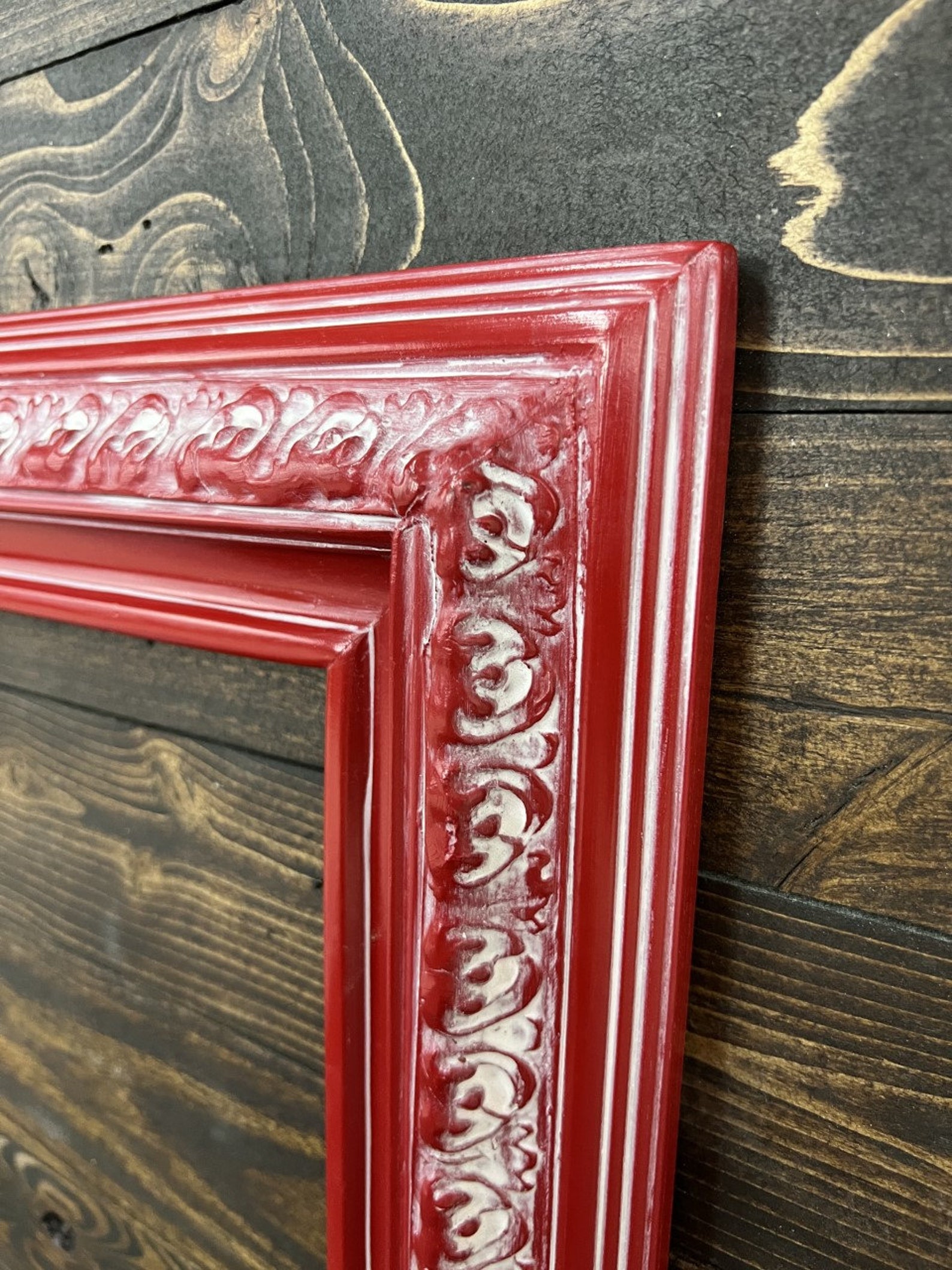 Custom Wood Frame With Compo Ornate Trim. DISTRESSED RED Etsy