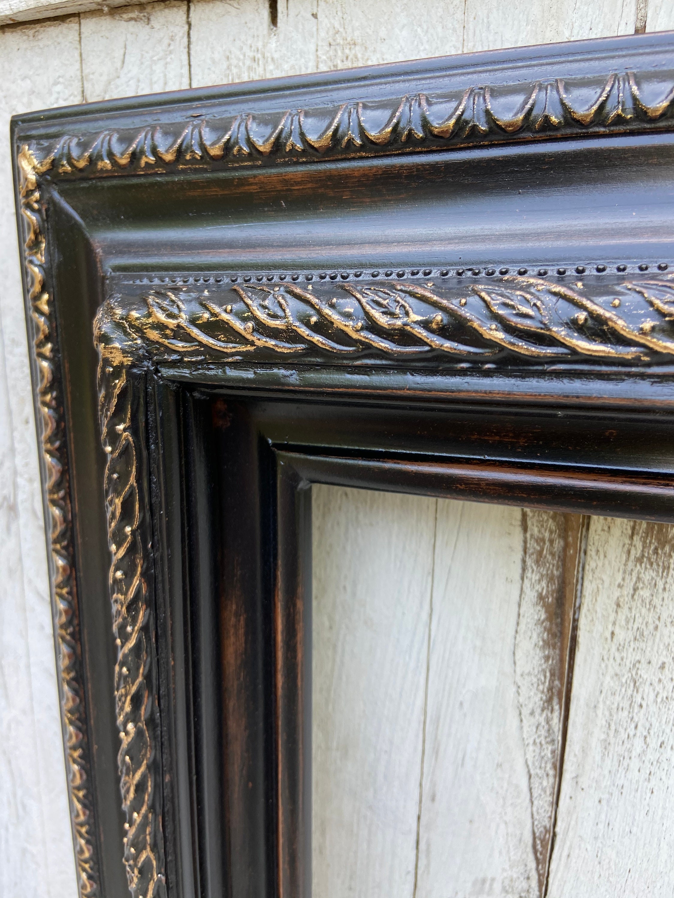 Distressed Black Picture Frame With Gold Accents Vintage Etsy