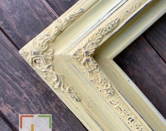 8 x 10 In stock ready to ship, Traditional compo ornate wood frame, distressed yellow, yellow wood picture frame,canvas frame, portrait,