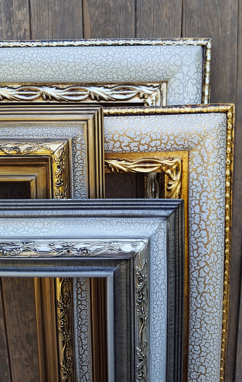 White Gold Leaf framework cracklè Classic Wood Frame-Internal 40x50 cm