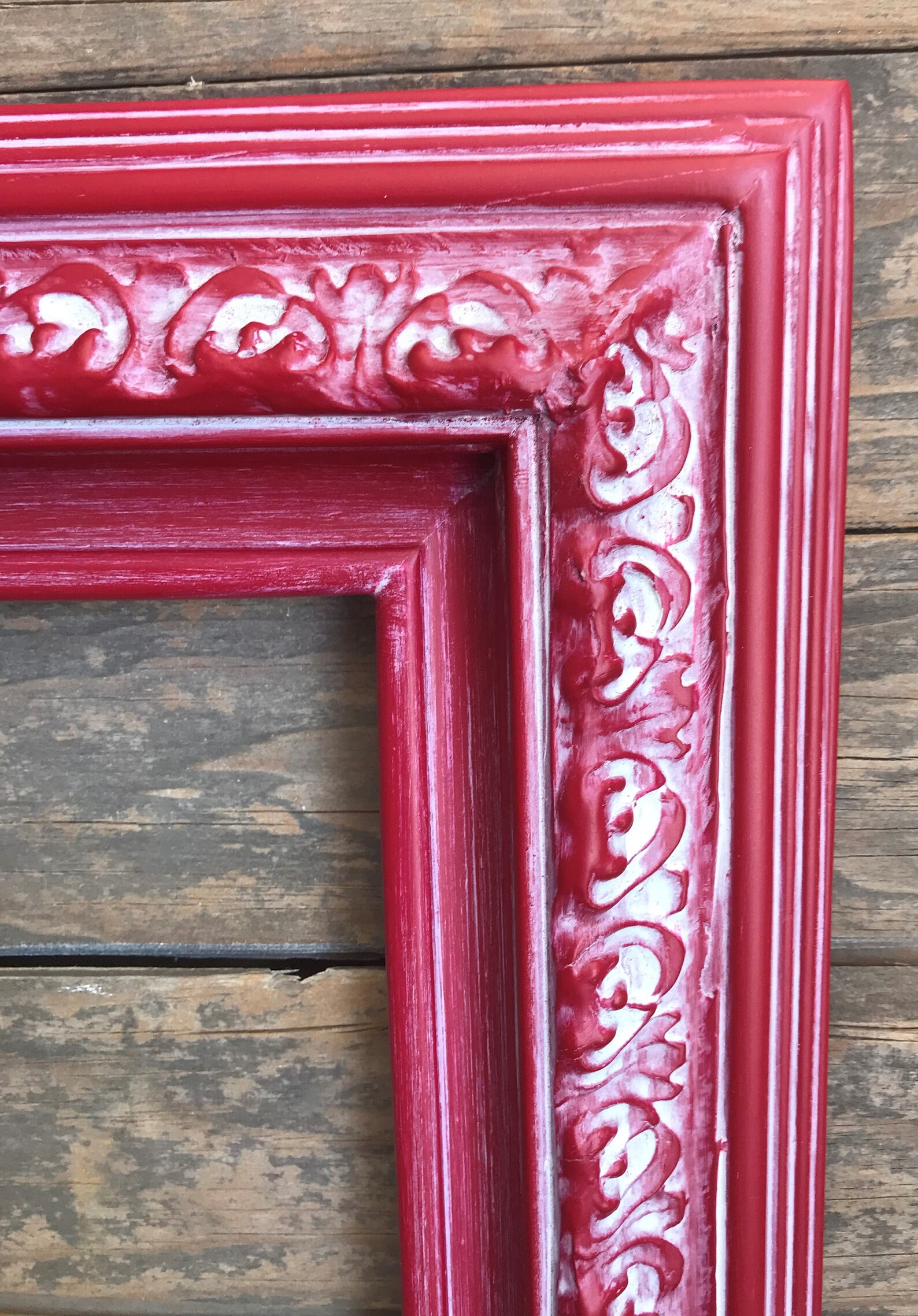 Custom Wood Frame With Compo Ornate Trim. Distressed Red Etsy