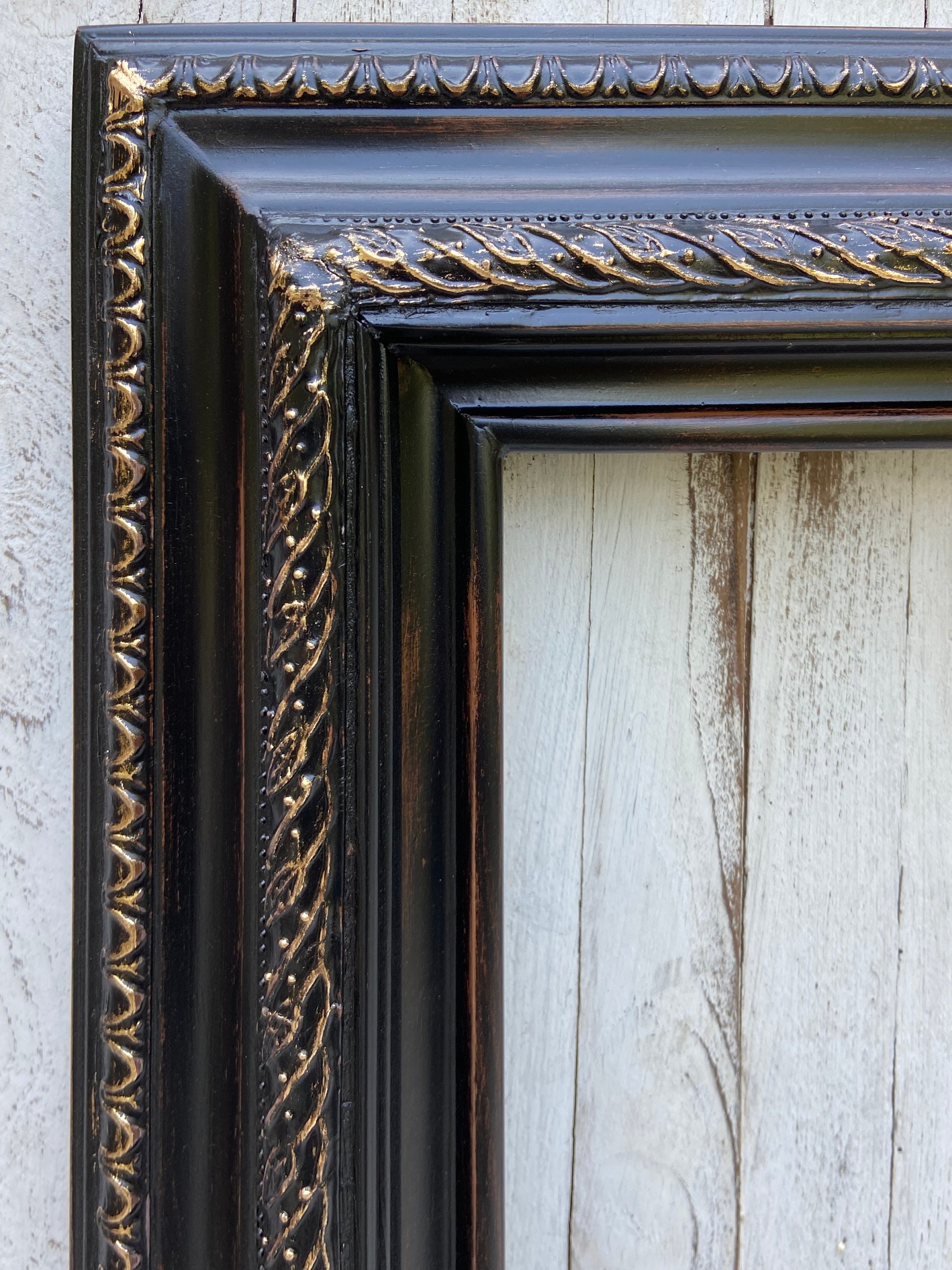 Distressed Black Picture Frame With Gold Accents Vintage Etsy