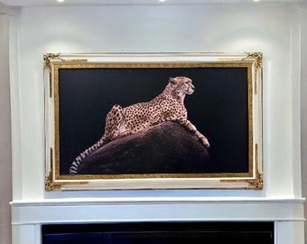 55 & 65 Inches TV Frame for The Frame by Samsung and Frame Pro TV models,Ivory with Gold leaf accents. Not compatible with other TVs.