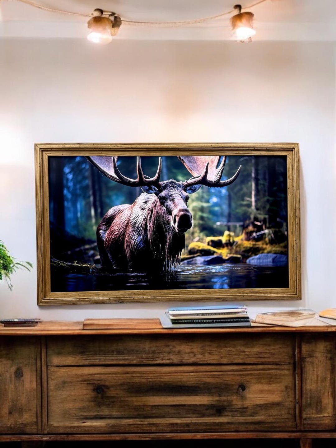 65 & 75 Inch Hisense Canvas TV Wood Frame, Rustic Light Wood