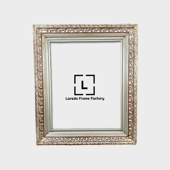 Silver Leaf Wood Picture Frame, Ornate Frame, Botanical Pattern