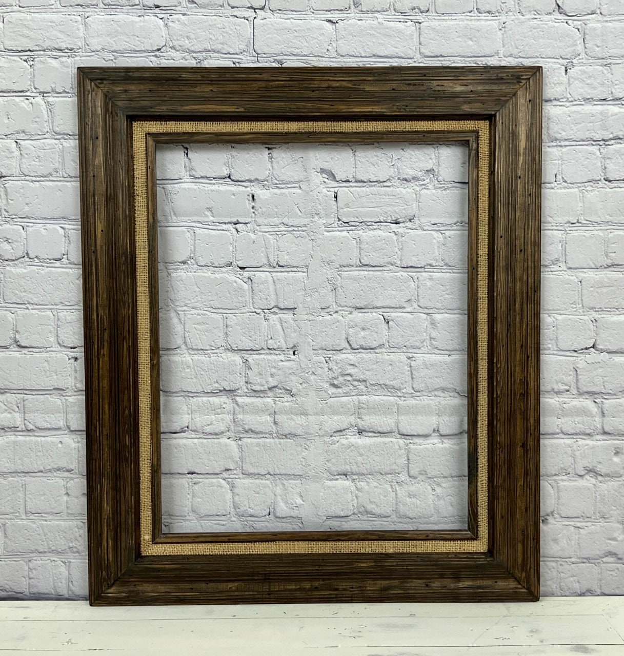 Rustic Wood Frame With Burlap Linen Liner Wood Rustic Frame Etsy