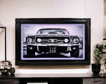 32" to 65" inch Ornate frame for Samsung The Frame TV and Frame Pro TV models, Glossy Black, not meant for use with other TVs.