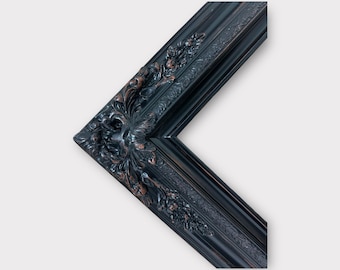 Traditional compo XL ornate corners wood frame, distressed BLACK, vintage wood picture frame, antique style frame,custom picture frame,