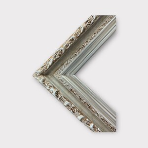 Vintage style wood picture frame with compo trims, SILVER LEAF, antique style frame,custom frame,chalk white frame, canvas frame,handpainted