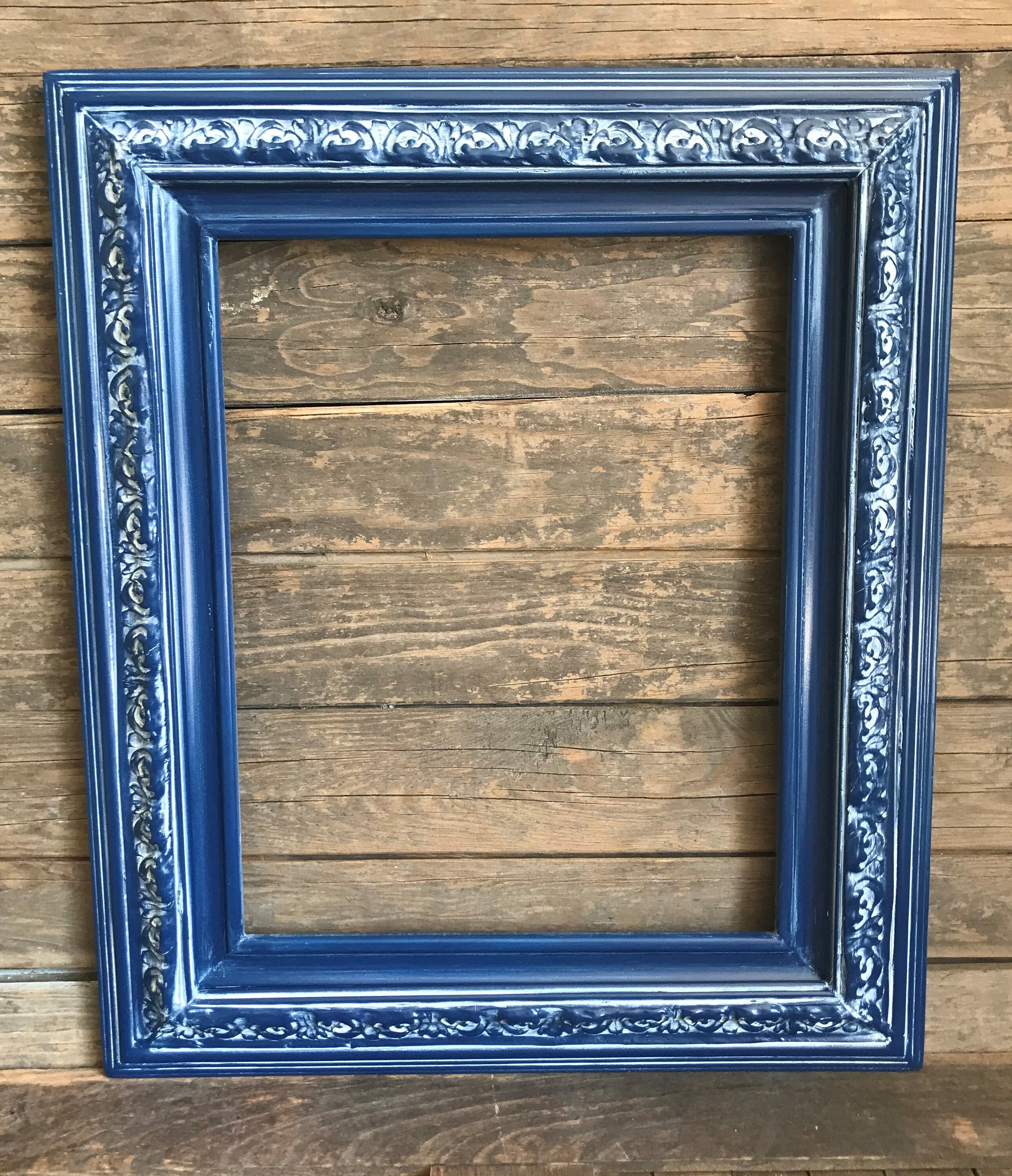 Custom Wood Frame With Ornate Trim. Distressed Blue Blue Etsy