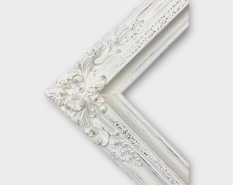 16 x 20 In stock ready to ship, Traditional compo XL ornate corners wood frame, distressed White,vintage wood picture frame, antique style
