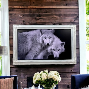32, 43, 50 inch Ornate frame for Samsung The Frame TV and Frame Pro TV models,Distressed White Finish, not meant for use with other TVs.