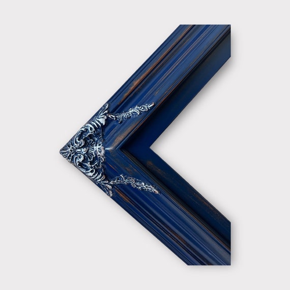 Classic Ornate Wood Frame, DISTRESSED BLUE With SILVER Leaf