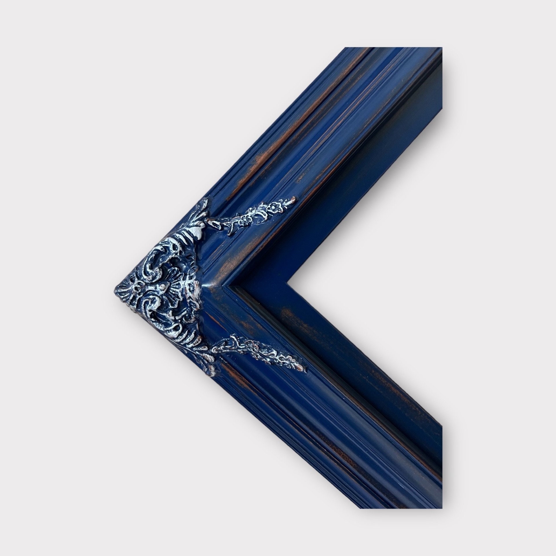 Classic Ornate Wood Frame, DISTRESSED BLUE With SILVER Leaf