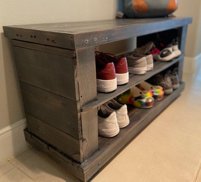 Reclaimed Wood Shoe Rack Bench Entryway shoe organizer Etsy