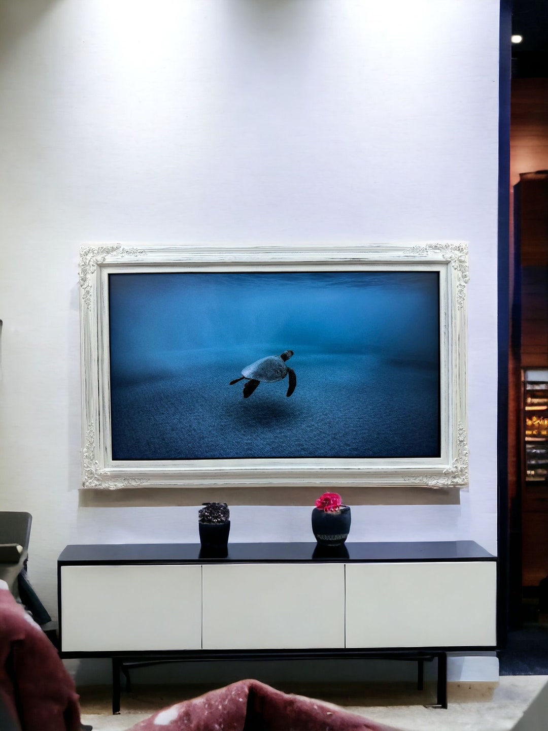 Ornate Frame for Samsung the Frame TV, Distressed White Finish, the Frame TV 32, 43, 50 Inch by