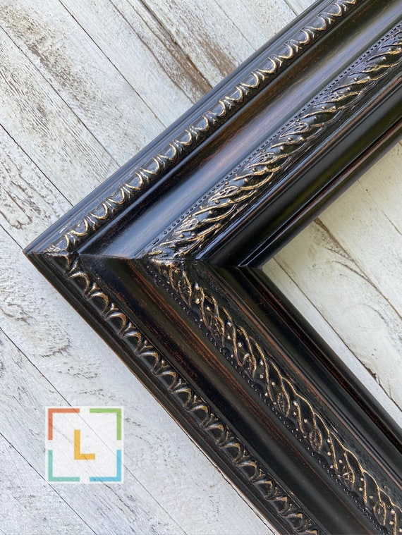 CustomPictureFrames.com 24x22 Frame Black Real Wood Picture Frame Width 1.5 Inches | Interior Frame Depth 0.5 Inches | Sonoma Gold Distressed Photo