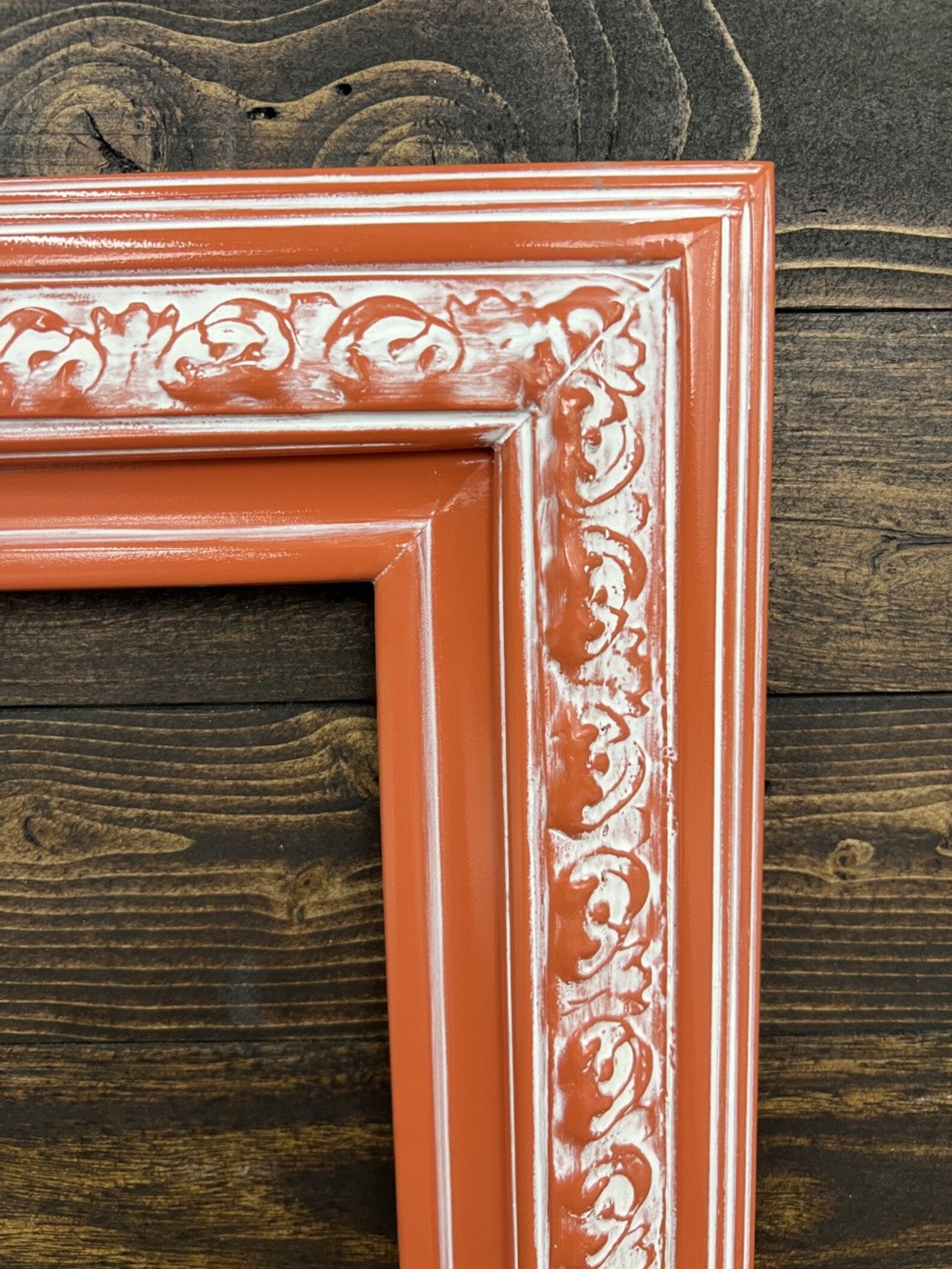 Custom Wood Frame With Ornate Trim. DISTSTRESSED ORANGE Etsy