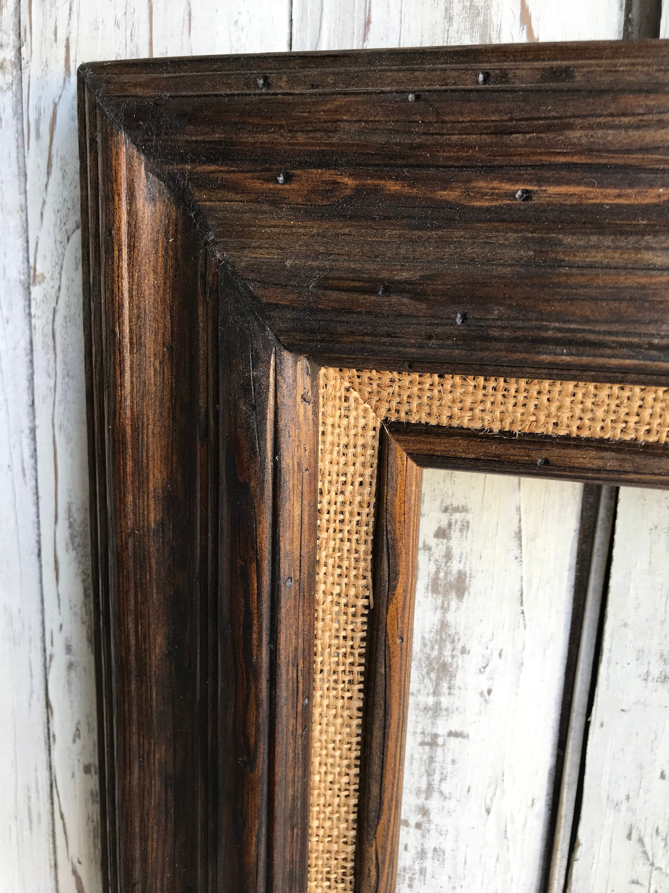 Rustic wood frame with burlap linen liner wood rustic frame Etsy